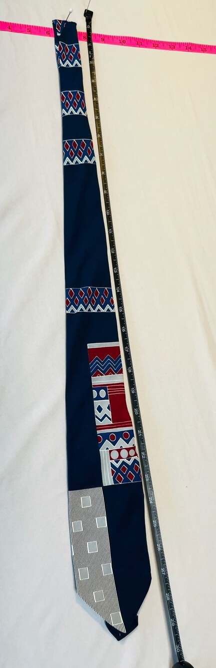Vintage Brandini 100% Silk Necktie Blue Red White Geometric Abstract 90s Stateme